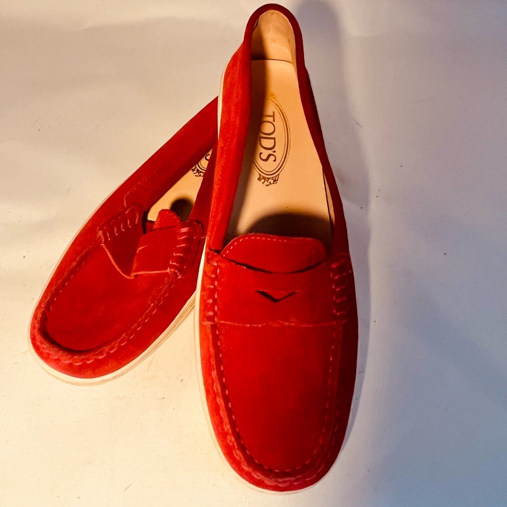 Tod's Red Suede Penny Loafers